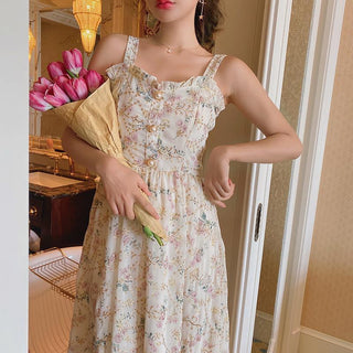 Spaghetti Strap Women French Elegant Vintage Floral Dress sweat ALODIA STORE