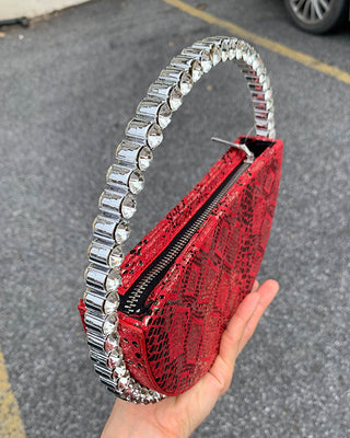 Luxury Colored Diamond Half Moon Women Purses and Handbags Evening Bag Serpentine Designer Party Clutch Bag Chic Wedding Bag ALODIA STORE