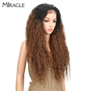 13*4 Synthetic Lace Front Wig Curly Afro Wigs Cosplay Wig Ombre Blonde Lace Front Wig For Women 30Inch Natural Wigs Miracle Hair ALODIA STORE