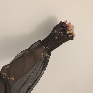 Sexy Black Dress Vintage Flower Long Puff Sleeve Chiffon Dresses ALODIA STORE