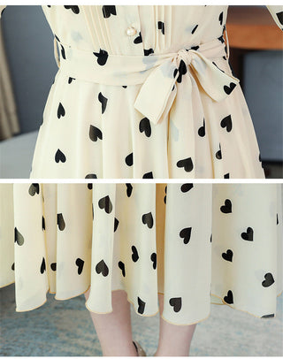 2023 Korean summer new stand-up collar seven-point sleeves temperament chiffon floral big swing dress women ALODIA STORE