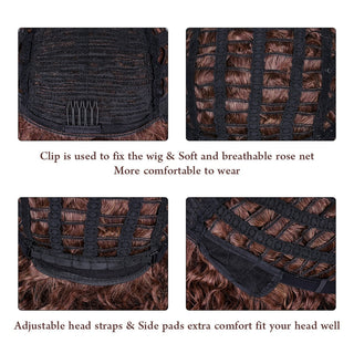 Short Afro Kinky Curly Wig With Bangs For Black Women Cosplay Lolita Natural Hair Ombre Mixed Brown Synthetic African Wigs ALODIA STORE