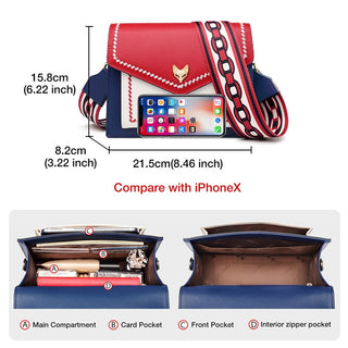 FOXER Brand Women Messenger Crossbody Bag Lady Colorful Panelled Flap Designer Shoulder Bag Small Split Leather Purse for Female ALODIA STORE