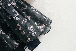 Aachoae Women Ruffle Bow Tie Mini Floral Print Dress Vintage Long Sleeve Casual Loose Pleated Dress Ruffles Party Dress Vestidos ALODIA STORE