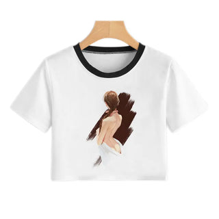 2020 New Summer Sexy Girls Printing Fashion Harajuku Sexy Tank Crop Top Mujer White Tops Clothes Women Croptop Short Sleeve ALODIA STORE