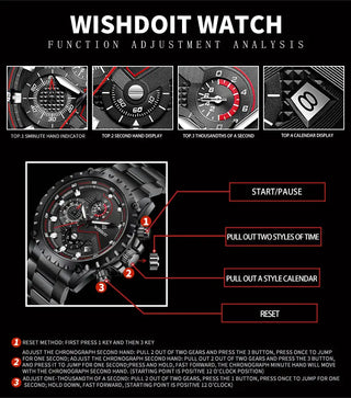 100%Original WISHDOIT Watch for Men TOP Brand Waterproof Sports Stainless Steel Chronograph 2022New Fashion Luxury wrist watches ALODIA STORE