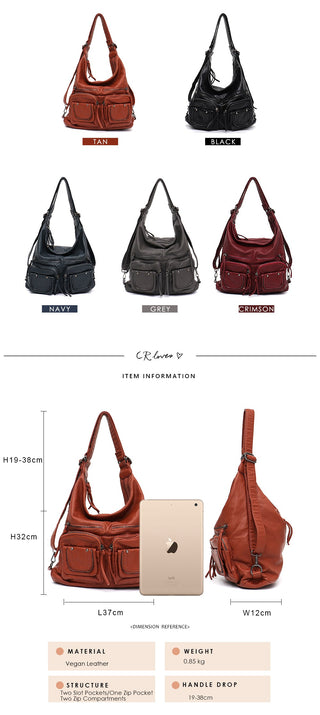 CEZIRA Large Soft Casual Women Bags Functional Girl School Backpack PU Leather Bag Ladies Multi Pockets Messenger&amp;Shoulder Bag ALODIA STORE