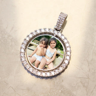 D&amp;Z Custom Made Photo Rotating double-sided Medallions Pendant Micro Paved CZ Round Pendant Collier For Men Women Accessories ALODIA STORE