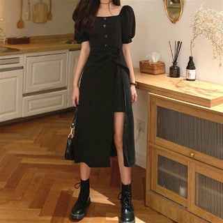 French Elegant Dress Women 2020 Autumn Casual Gothic Square Collar Puff Sleeve Chic Vintage Party Dress One-Piece Dress Korean ALODIA STORE