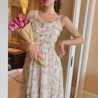 Spaghetti Strap Women French Elegant Vintage Floral Dress sweat ALODIA STORE