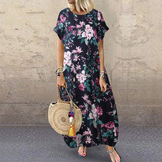 ZANZEA 2023 Fashion Summer Beach Dress Women's Printed Sundress Casual Short Sleeve Maxi Vestidos Female Floral Robe Oversized ALODIA STORE