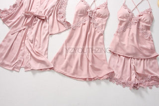 5PCS Robe Suit Satin Women Nightwear Lace Kimono Gown Bridal Wedding Bathrobe Set Sexy Pajamas V-Neck Sleepwear Lounge Lingerie ALODIA STORE