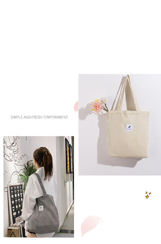 MABULA High Quality Casual Corduroy Tote Bag Environmental Soft  Shopping Bags Autumn Foldable Storage Grocery Handbag for Women ALODIA STORE