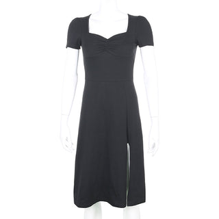 Summer Dress Women Square Collar Ruched Korean ALODIA STORE