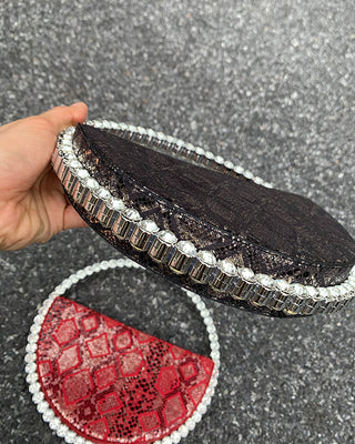 Luxury Colored Diamond Half Moon Women Purses and Handbags Evening Bag Serpentine Designer Party Clutch Bag Chic Wedding Bag ALODIA STORE