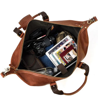 100% Genuine Crazy Horse Leather Men Travel Bags With Rivet Big HandBag For Male Cowhide Duffel Bag Mans Travelling Bag luxury ALODIA STORE