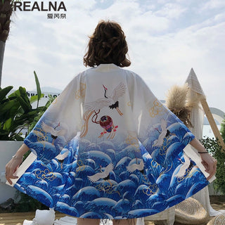 Haori Yukata Men Korean Samurai Japanese Kimono Traditional Clothing Vintage Crane Anime Kimono Beach Girls Cosplay Dress Shirts ALODIA STORE
