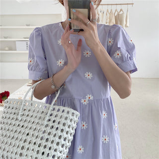 Alien Kitty Vinatge Floral Embroidery Elegant Women Dress 2021 New Summer Korean Style Puff Sleeve Party Long Dresses Vestidos ALODIA STORE