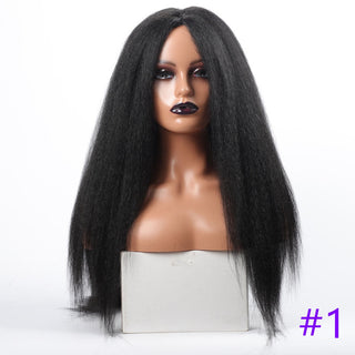 Long Kinky Straight Synthetic Wigs for Black Women Black Brown Blonde Ginger Red White Hair Afro Wigs Synthetic STW Hair Wigs ALODIA STORE