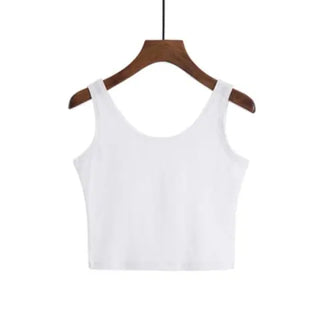 Summer Slim Solid Color Short Top Sexy Sleeveless U Croptops Women Tank Tops White Cotton Tops Vest For Ladies ALODIA STORE