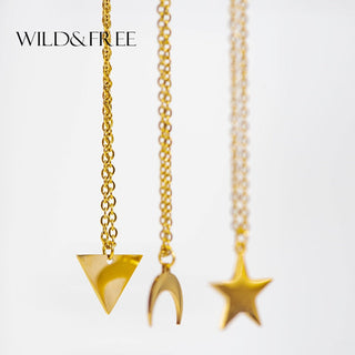 Wild&amp;Free Gold Plated Triangle Moon Star Pendant Necklace For Women Girls Short Geometric Charm Necklace ladies gift ALODIA STORE