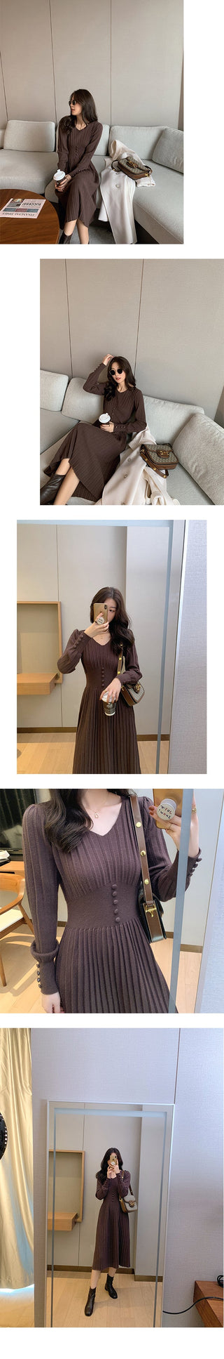 Knitted Dress Women Casual Long Sleeve ALODIA STORE