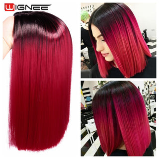 Wignee Straight Short Hair Synthetic Wigs For Women Heat Resistant Ombre Daily Soft Hair Glueless Daily Fiber Wigs Red Hair ALODIA STORE
