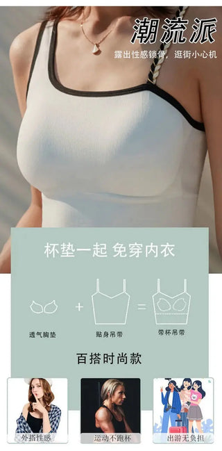 Fashion Top With hemp rope Women Tanks With Chest Pad Tees T Shirt CropTop Knitted Clothing Sexy Girls For Women Black ALODIA STORE