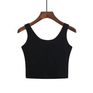 Summer Slim Solid Color Short Top Sexy Sleeveless U Croptops Women Tank Tops White Cotton Tops Vest For Ladies ALODIA STORE