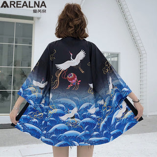Haori Yukata Men Korean Samurai Japanese Kimono Traditional Clothing Vintage Crane Anime Kimono Beach Girls Cosplay Dress Shirts ALODIA STORE