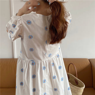 Alien Kitty Vinatge Floral Embroidery Elegant Women Dress 2021 New Summer Korean Style Puff Sleeve Party Long Dresses Vestidos ALODIA STORE