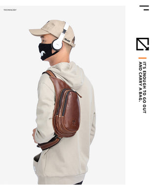 BULLCAPTAIN Leather Crossbody Bag Men Crazy Horse Leather Chest Bags New Fashion Multi-function card bag's mobile phone bages ALODIA STORE