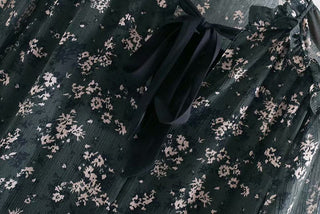Aachoae Women Ruffle Bow Tie Mini Floral Print Dress Vintage Long Sleeve Casual Loose Pleated Dress Ruffles Party Dress Vestidos ALODIA STORE