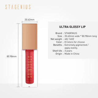 STAGENIUS Lipgloss Waterproof Long-lasting 8 Shades Mirro Glass Non Stick Shimmer Glitter Gloss Lip Tint Makeup ALODIA STORE