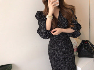 Sundress Elegant Spring Summer Commuter Black V-Neck Women's Dress Korean Clothing Vintage One Piece Bandage Dress Femme Robe ALODIA STORE