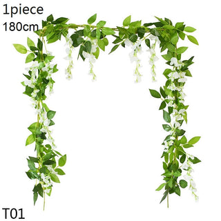 Wisteria Artificial Flower Vine Ivy Leaf Garland Silk Rose Flowers Rattan String Vine Wedding Arch Flower Home Garden Decoration ALODIA STORE
