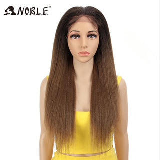 Noble Synthetic Lace Front Wig Long Kinky Straight Baby Hair 26 Inch Wigs For Black Women 0mbre wig Lace Front Synthetic Wigs ALODIA STORE