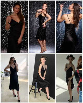 2023Women Satin Deep V Neck Sexy Dress Solid Straight Pajamas Party Dress Elegant Female Summer Spaghetti Strap Dress Casual ALODIA STORE
