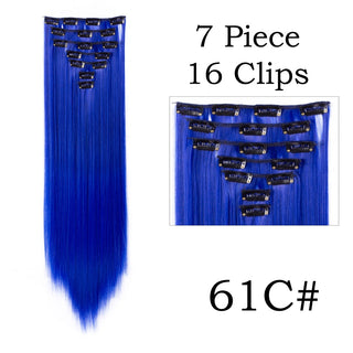 24Inchs 16 Clips in Hair Extensions Long Straight Hairstyle Synthetic Blonde Black Hairpieces Heat Resistant False Hair ALODIA STORE