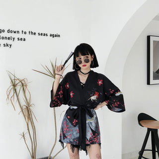 Haori Yukata Men Korean Samurai Japanese Kimono Traditional Clothing Vintage Crane Anime Kimono Beach Girls Cosplay Dress Shirts ALODIA STORE