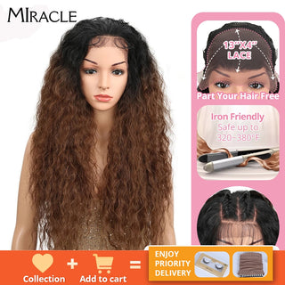 13*4 Synthetic Lace Front Wig Curly Afro Wigs Cosplay Wig Ombre Blonde Lace Front Wig For Women 30Inch Natural Wigs Miracle Hair ALODIA STORE