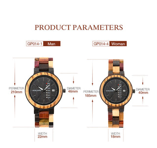 BOBO BIRD Luxury Wood Couple Watches for Men Watch Auto Date Man Watch for Women Handmade Quartz Wristwatch Relogio Masculino ALODIA STORE
