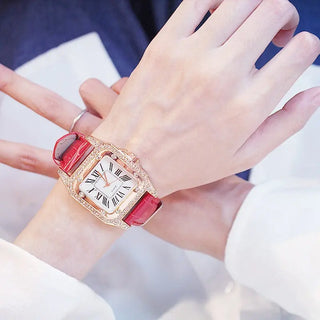 Women Diamond Watch Starry Square Dial Bracelet Watches Set Ladies Leather Band Quartz Wristwatch Female Clock Zegarek Damski ALODIA STORE
