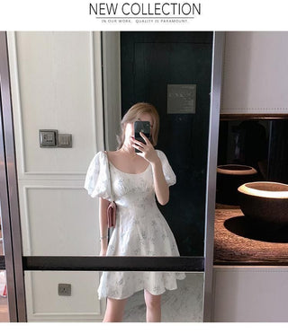 Summer Elegant Puff Sleeve French Floral Print Mini Dress Japan Style Kawaii Dress Women 2023 ALODIA STORE