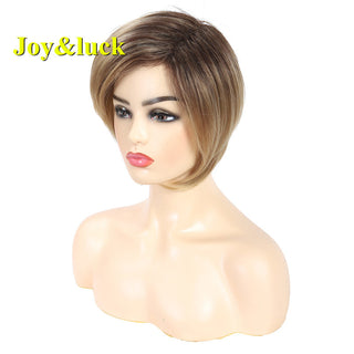 Short Ombre Blonde Wig Synthetic Bob Straight Hair With Bangs Women Natural Daily Wear Wig ALODIA STORE