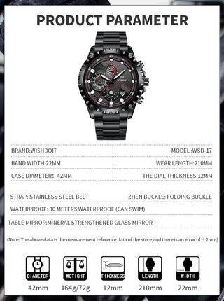 100%Original WISHDOIT Watch for Men TOP Brand Waterproof Sports Stainless Steel Chronograph 2022New Fashion Luxury wrist watches ALODIA STORE