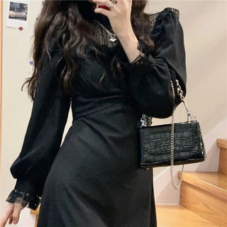 French Lace Vintage Dress Puffer Sleeve ALODIA STORE