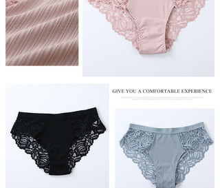 3 Pcs Cotton Panties Sexy Panty Briefs Lace Panties Women Underwear Lingerie Panties for Female Ladies Floral Pantys Underpants ALODIA STORE