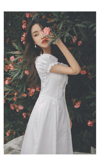 Elegant Fairy Dress Women White French Puff Sleeve ALODIA STORE