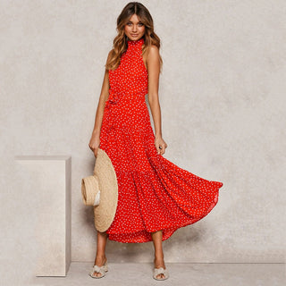 Summer Long Dress Polka Dot Casual Dresses Black Sexy Halter Strapless New 2023 ALODIA STORE